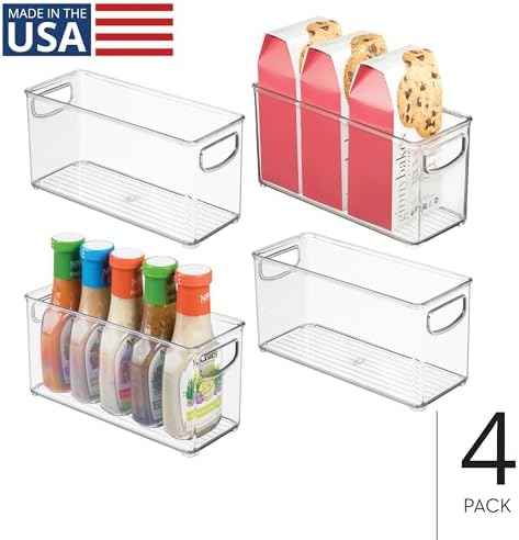 iDesign Slim Clear Plastic Stackable Storage Bin, Tall Narrow, 4-Pack