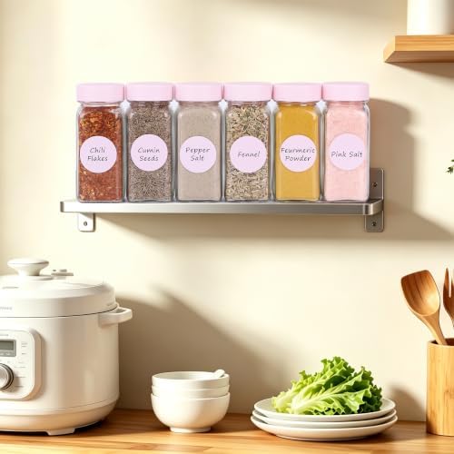 6 Pcs Glass Spice Jars with Label, 4oz Pink Airtight Seasoning