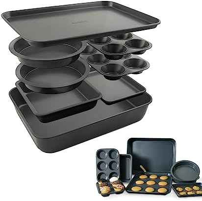 Elbee Home 8 Piece Nesting Bakeware Set, Nonstick Cookie Sheets and Tins