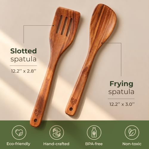 Wooden Spatula for Cooking, 2pcs Acacia Wood Utensils Set for Nonstick