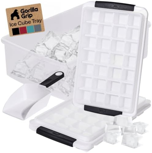 GORILLA GRIP Space Saving Ice Cube Tray and Bin Set, Make 56 Cubes