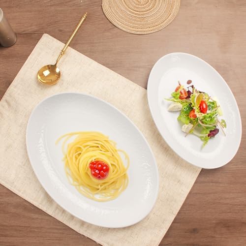 Ceramic Serving Platters Set of 4, White 10 Inch Oval Relief Platters