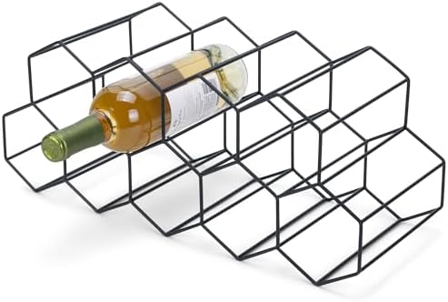 NAT & Jules Honeycomb Black Iron Metal Tabletop Wine Rack, Large