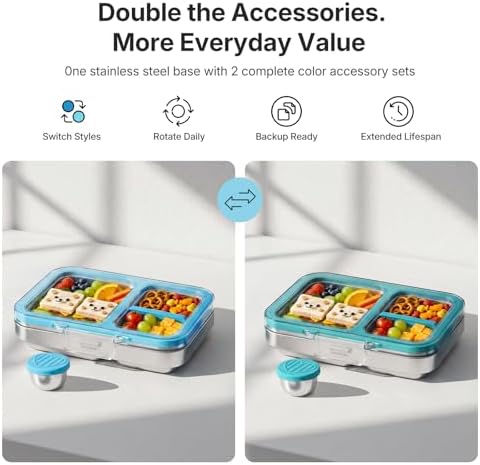 Leak-Resistant 18/8 Stainless Steel Bento Lunch Box Kids 7+ and Adults