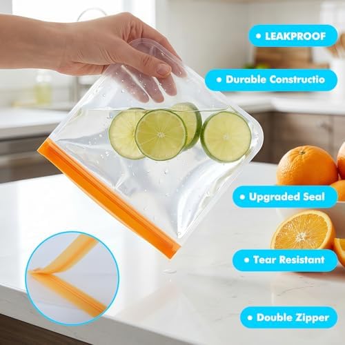 20 Pack Reusable Freezer Bags, Leakproof Reusable Silicone Food