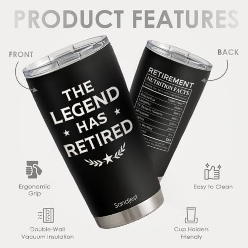 SANDJEST Retirement Tumbler 20oz, Stainless Steel Travel Cup with Lid