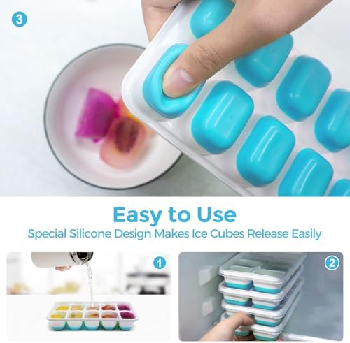 DOQAUS Ice Cube Tray with Lids, 4 Pack Silicone Ice Trays for Freezer