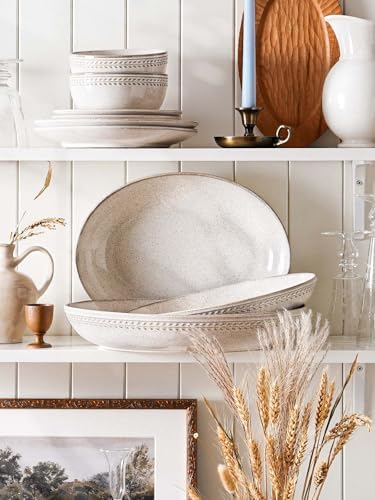 LE TAUCI Serving Platters Set 2, Ceramic Serving Bowls, Large Oval Serving Dishes for Entertaining, Turkey Plates, kitchen bowls for Salad, Fruit, Pasta. Oven Safe, 63/41 oz, 13.5" / 11.8"-Birch Wheat