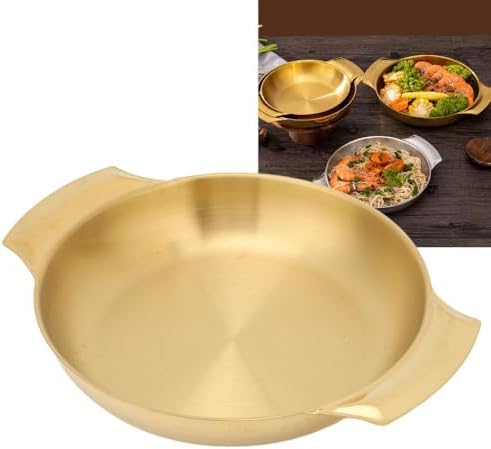 Stainless Steel Paella Pan - Gold Flat Bottom Skillet with Dual