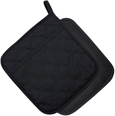 Cotton and Neoprene Oven Pad Pot Holder Set, 2Pcs, Black