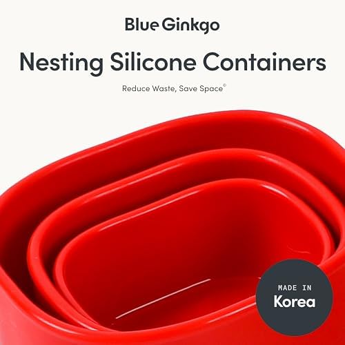BLUE GINKGO Nesting Silicone Containers - Set of 3 Hard-Shell Silicone
