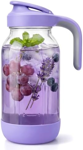 64 oz (2 Qt) Glass Mason Jar Pitcher with Pour Spout Lid & Handle