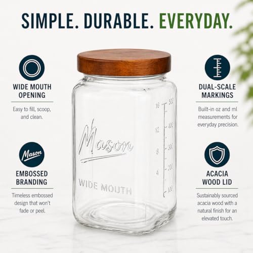 1 Gallon Glass Jars with Wooden Lids - Extra Large Mason Jars Wide