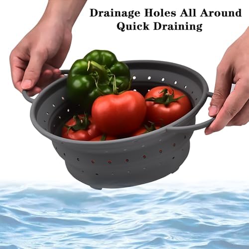 Silicone Collapsible Colander with Handle, Kitchen Colander for Easy