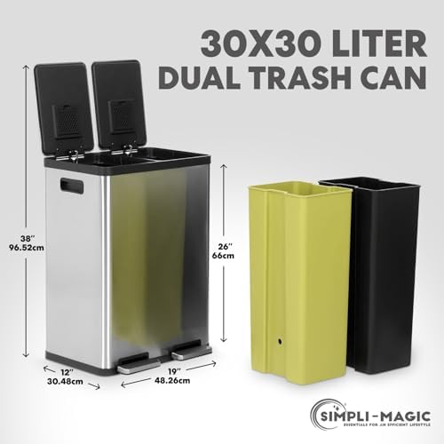 Simpli-Magic 16 Gallon Dual-Compartment Stainless Steel Trash Can
