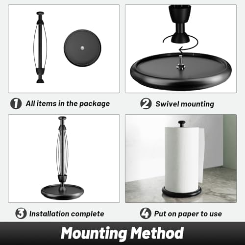 VEHHE Countertop Paper Towel Holder, Black, Weighted Base