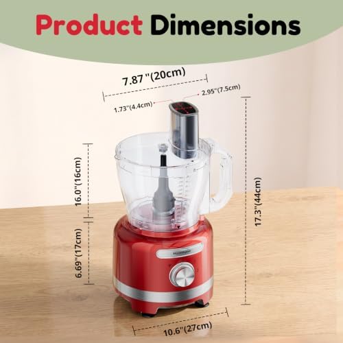 Homtone 16-Cup Food Processor with French Fry Cutter, Red