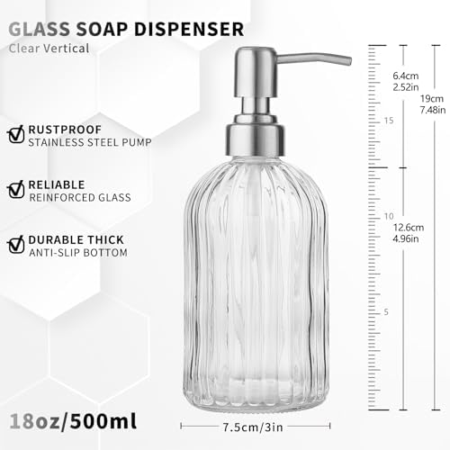 2 Pack Clear Glass Hand Soap Dispenser Set