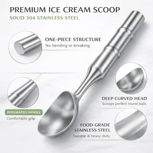 Stainless Steel Ice Cream Scoop, Heavy Duty Scooper, Silver