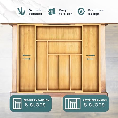 Sben Bamboo Cutlery Drawer Organizer, Bamboo, Medium