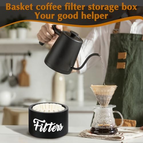 Wooden Coffee Filter Holder with Lid, Basket Coffee Filter Storage