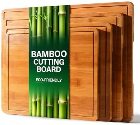 Zarler Bamboo Cutting Boards for Kitchen, 4 Piece Durable Wood Cutting