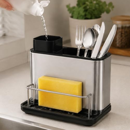 3-in-1 Sink Organizer with Soap Pump, Stainless Steel