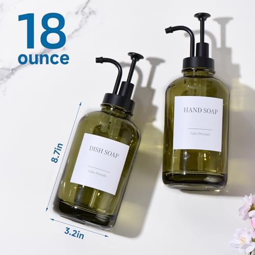 Set of 2 Glass Soap Dispensers, 18oz, Green