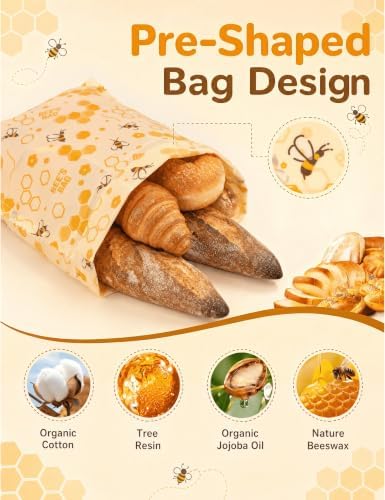 Beeswax Food Storage Bags, 8 Pack, 2L/2M/4S