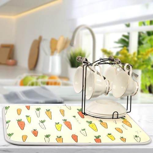 OTVEE Minimalist Carrot Art Dish Drying Mat for Kitchen Counter