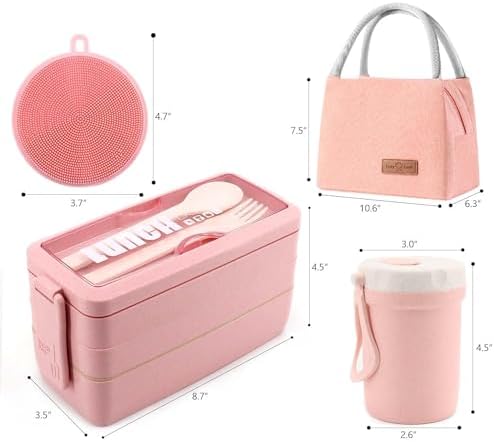 Bento Box Japanese Lunch Box, 3-Layer Stackable (Pink)