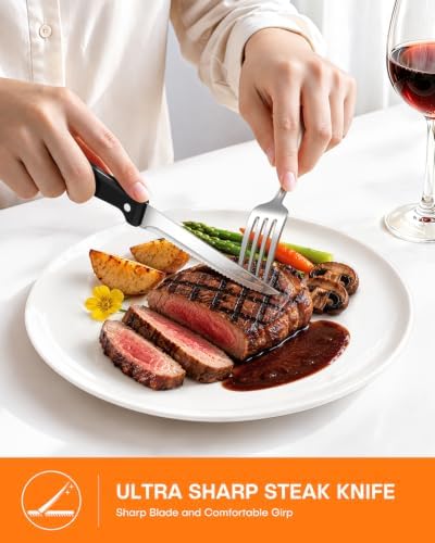 EUIRIO 24 Piece Silverware Set with Steak Knives Food Grade Stainless