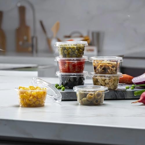 Plastic Portion Cups with Lids [2 oz, 50 Sets] Disposable, Leak-Proof