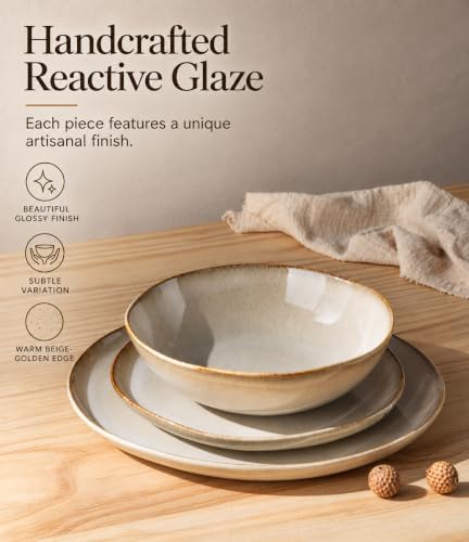 GBHOME Stoneware Dinnerware Sets for 6,18 Piece Rustic Plates and