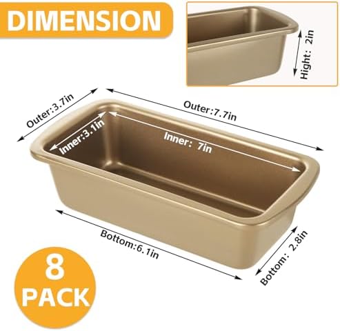 AKOLAFE 8 Pack Small Loaf Pans Nonstick 7.7x3.7 Banana Bread Pans for