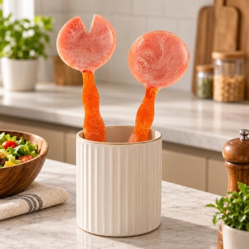 SS CRAFTS INDIA Resin Salad Server Set of 2, 12 Inch, Peach Orange