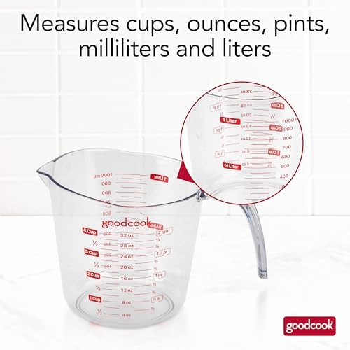 GoodCook Everyday 4-Cup Liquid Measuring Cup, Clear Plastic with