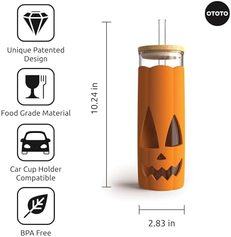 OTOTO NEW Jack-o-Cup Glass Cups with Lid and Straws - Glass Coffee