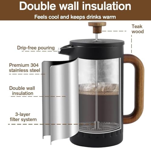 Rorence 34oz Stainless Steel French Press, Black