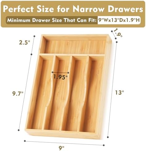 Bamboo Kitchen Drawer Organizer,9 Inch Silverware Utensil Organizer