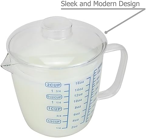 EIKS 500ML Glass Measuring Cup with Lid, Milk Frothing Pitcher
