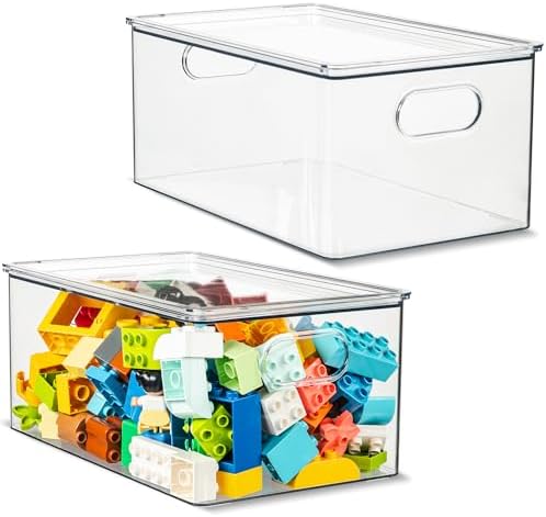 primebox Clear Stackable Storage Bins with Lids, 2 Pack