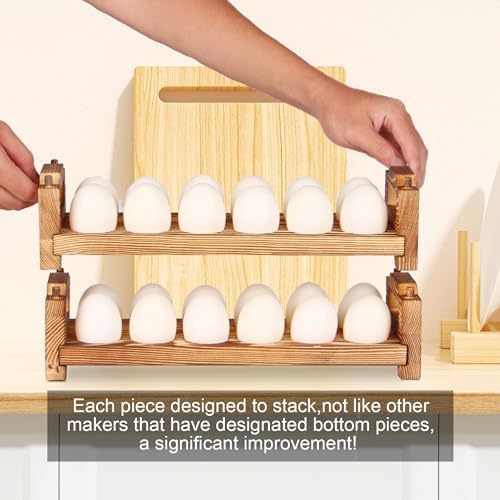 CVHOMEDECO. Wooden Egg Holder, 24 Eggs, Set of 2