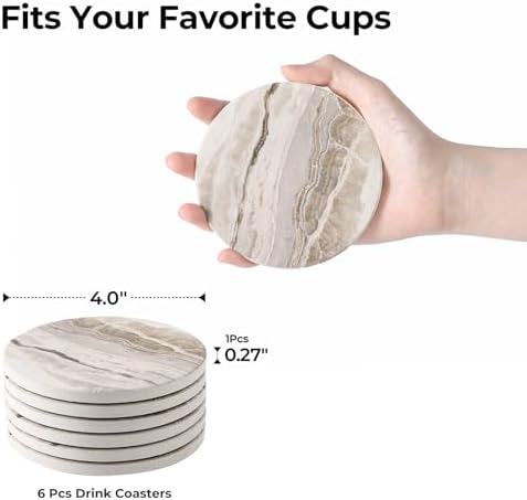 LIFVER Coasters Set of 6, Absorbent Drink Coasters, Marble Style