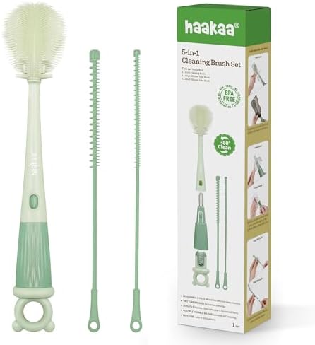 Haakaa 5-in-1 Cleaning Brush Set – Baby Bottle Brush & Bottle Brush