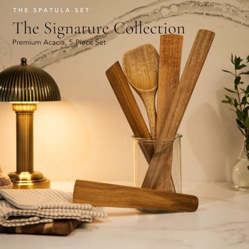 SLATE & ROYCE 5-Piece Acacia Wood Utensil Set, Non-Toxic Wooden