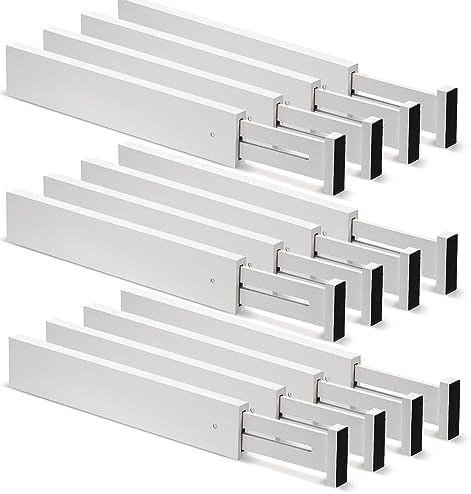 Wesiti 12 Pcs Bamboo Drawer Dividers Expandable Adjustable White