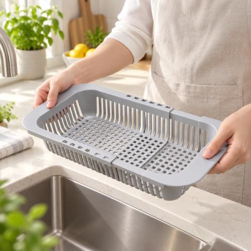 Expandable Sink Colander Basket, Retractable Over-the-Sink Strainer