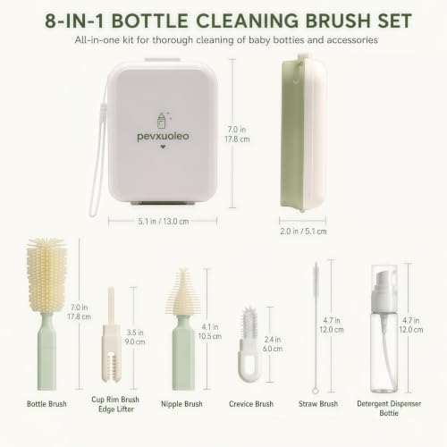 8-in-1 Baby Bottle Cleaning Kit, Portable Brush Set & Drying Rack