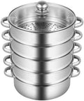 Steamer for Cooking, 5-Tier Stainless Steel Steamer Pot, Multipurpose Stackable Food Steam Pots Kitchen Steaming Cookware with Glass Lid for Induction, Gas, Electric Stoves, Composite Pot Base